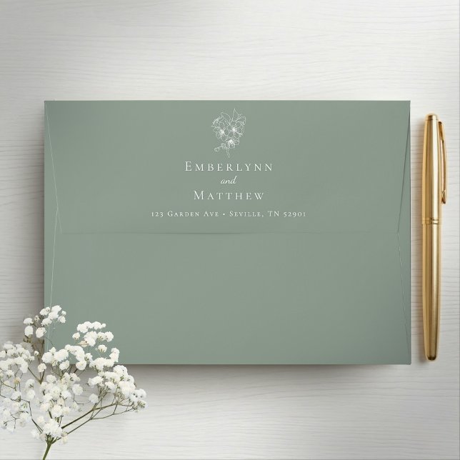 Simple Botanical Return Address Sage Green Wedding Envelope (Simple Botanical Return Address Sage Green Wedding Envelope)