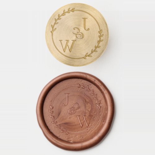 Simple Botanical round frame Couples initials Wax Seal Stamp