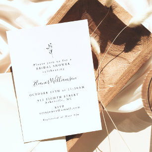 Simple Botanical Script Black White Bridal Shower Invitation