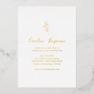 Simple Botanical Script Boho Wedding Elegant Gold Foil Invitation