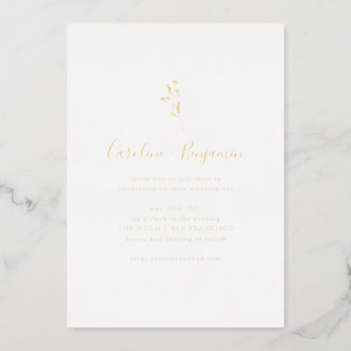 Simple Botanical Script Boho Wedding Elegant Gold Foil Invitation