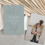 Simple Botanical Stem Green Wedding Save the Date Invitation<br><div class="desc">Simple and elegant,  this natural green,  wedding Save the Date invitation features a hand-drawn botanical stem blooming behind beautiful typography on the front. Customize with your favorite couple photo on the back.</div>