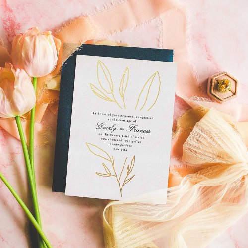 Simple Botanical Stem Wedding Gold Foil Invitation
