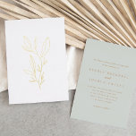 Simple Botanical Stem Wedding Logo Gold Foil Invitation<br><div class="desc">Simple and elegant,  this gold foil wedding invitation features a hand-drawn botanical stem blooming as a beautiful wedding logo,  easy to brand on all wedding accessories. The flip side features a soft sage green background and beautiful typography to compliment the gold leaf sketch.</div>