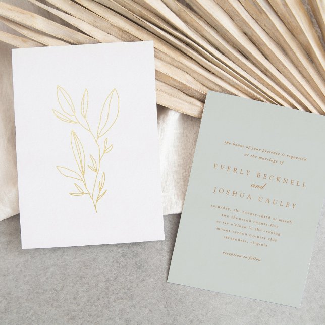 Simple Botanical Stem Wedding Logo Gold Foil Invitation (Creator Uploaded)