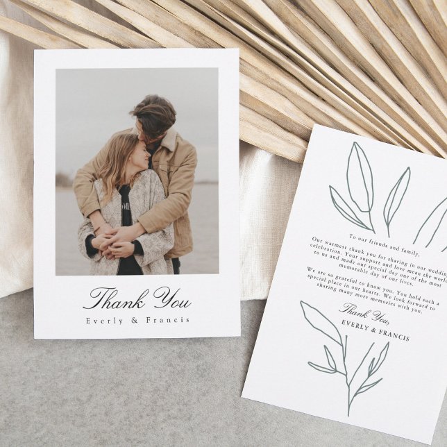 Simple Botanical Stem Wedding Photo Thank You Card (Creator Uploaded)