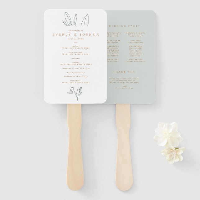Simple Botanical Stem Wedding Program Hand Fan (Front and Back)