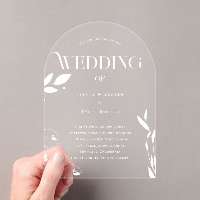 Simple Botanical Wedding Acrylic Invitations (Insitu (Handheld))