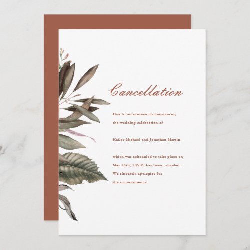 Simple Botanical Wedding Cancellation Announcement