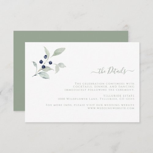 Simple Botanical Wedding Detail Enclosure Card