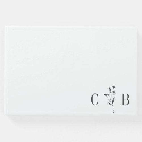 Simple Botanical White Monogram Initial Wedding Guest Book
