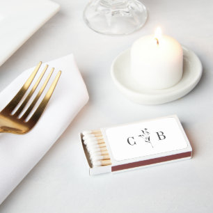 Simple Botanical White Monogram Initial Wedding Matchboxes