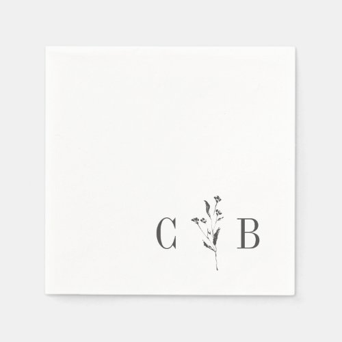 Simple Botanical White Monogram Initial Wedding Napkins