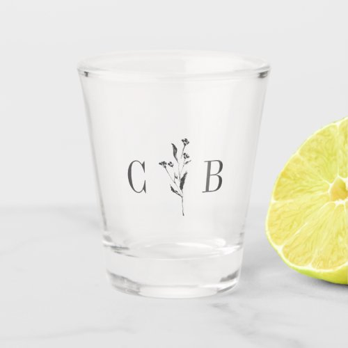 Simple Botanical White Monogram Initial Wedding Shot Glass