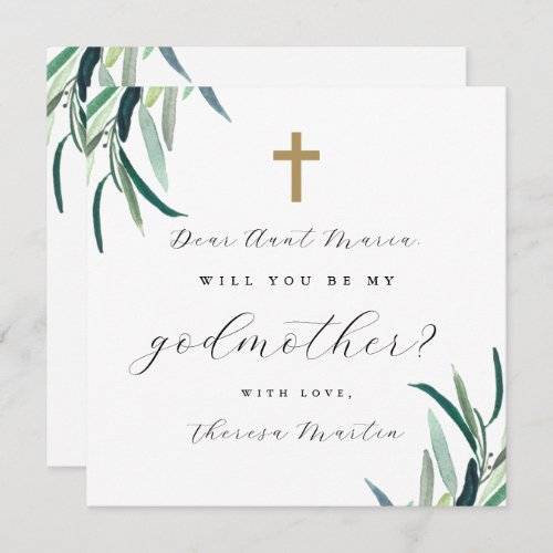Simple Botanical with Cross Godmother Proposal  Invitation