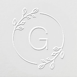 Simple Botanical Wreath Custom Monogram Embosser