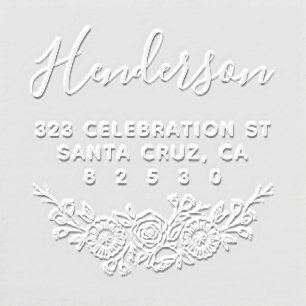 Simple Botanical Wreath Name Script Return Address Embosser