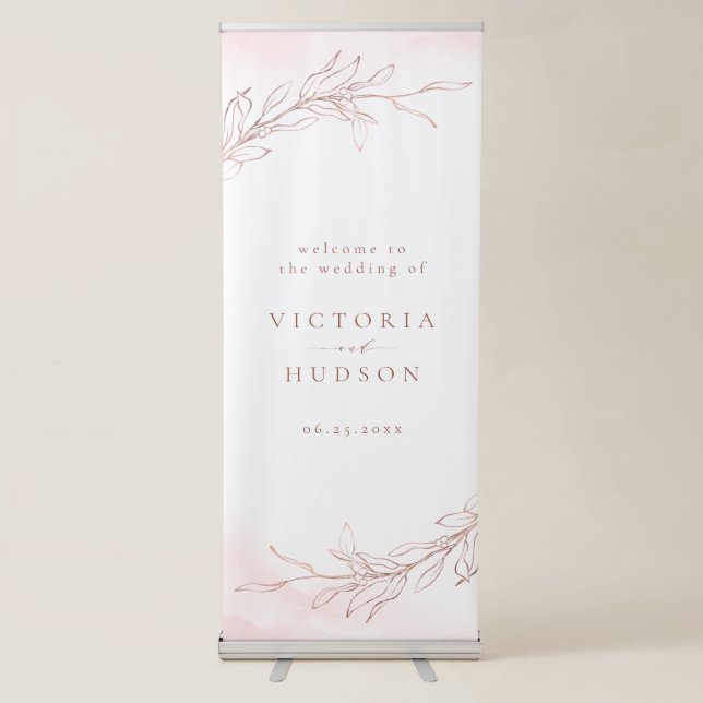 Simple botanical wreath rustic wedding welcome retractable banner (Front)