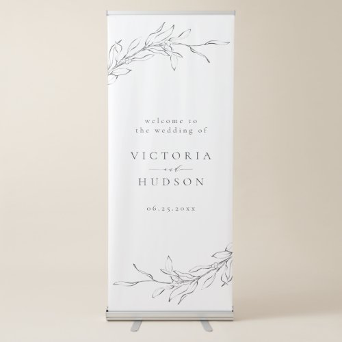 Simple botanical wreath rustic wedding welcome retractable banner