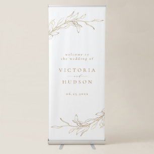 Simple botanical wreath rustic wedding welcome retractable banner