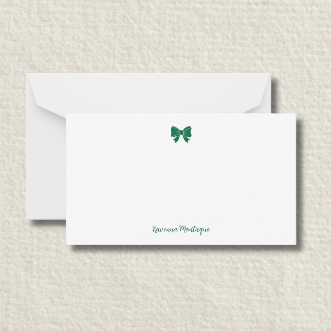 Simple Bottle Green  Bow Handwritten Name  Note Card (Creator Uploaded)