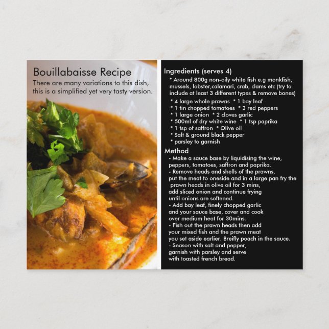 Simple Bouillabaisse Recipe Card (Front)