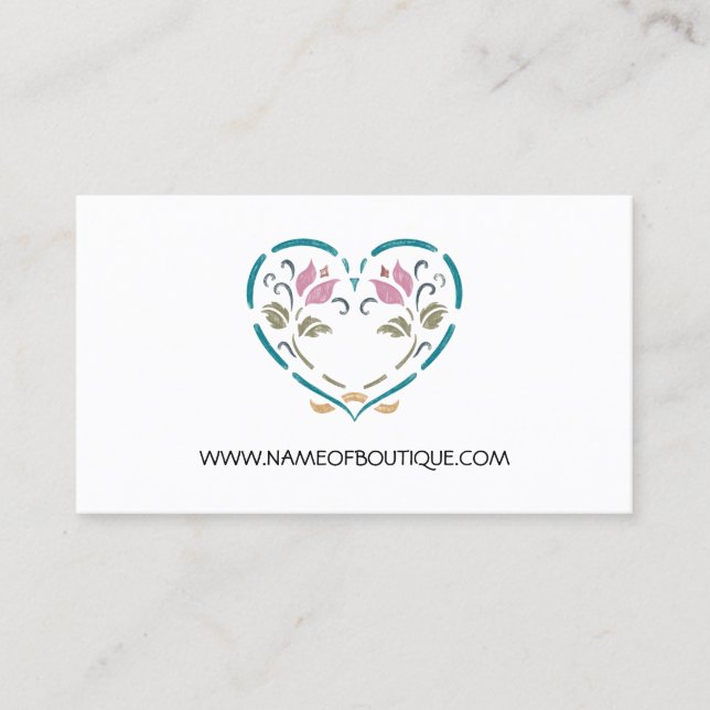 Simple Boutique Elegant Chalkboard Floral Heart Business Card (Front)