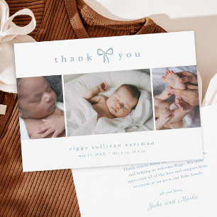 Simple Bow Boy Photo Collage Baby Thank You Card