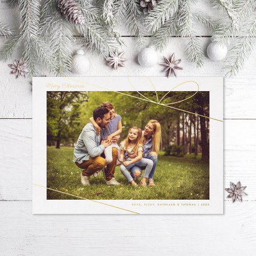 Simple Bow Christmas Photo Foil Holiday Card