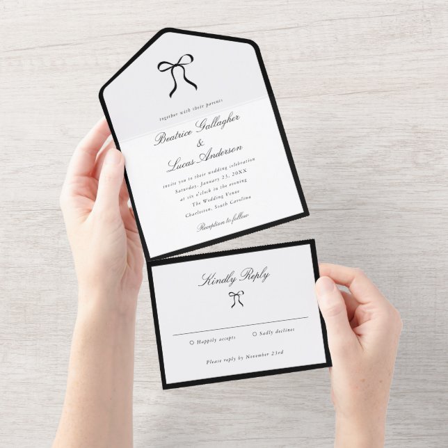 Simple Bow Classic Wedding All In One Invitation (Tearaway)