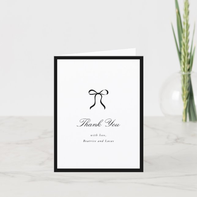 Simple Bow Classic Wedding Letterpress Thank You Card (Front)