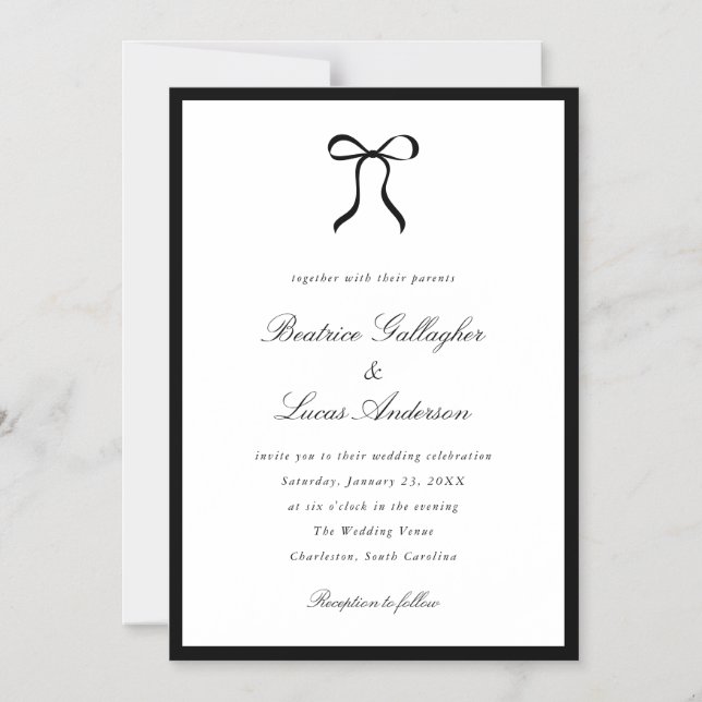 Simple Bow Classic Wedding Magnetic Invitation (Front)