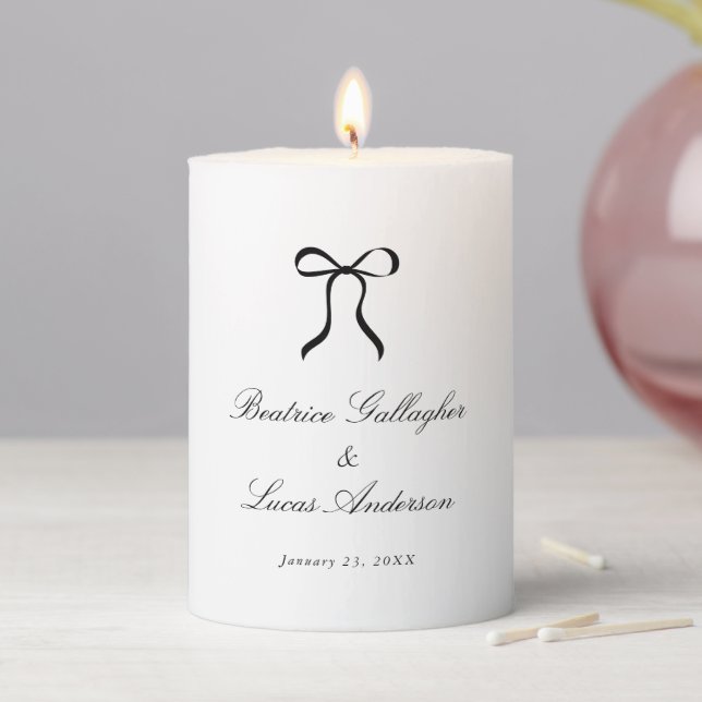Simple Bow Classic Wedding Pillar Candle (In Situ)