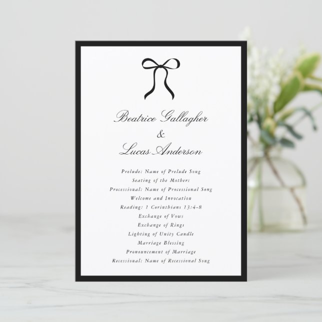 Simple Bow Classic Wedding Program (Standing Front)
