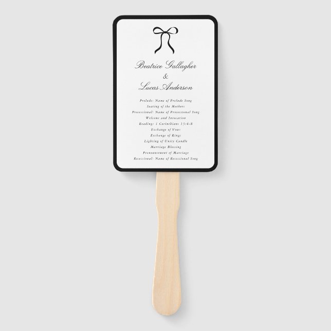 Simple Bow Classic Wedding Program Hand Fan (Front)