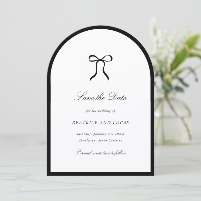 Simple Bow Classic Wedding Save The Date (Standing Front)