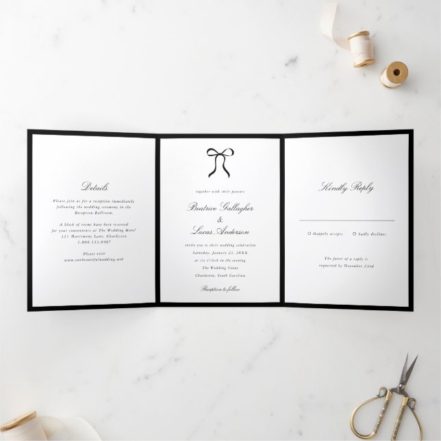 Simple Bow Classic Wedding Tri-Fold Invitation (Inside)