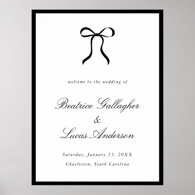 Simple Bow Classic Wedding Welcome Sign (Front)