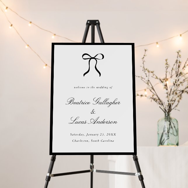 Simple Bow Classic Wedding Welcome Sign (In Situ (Stand))