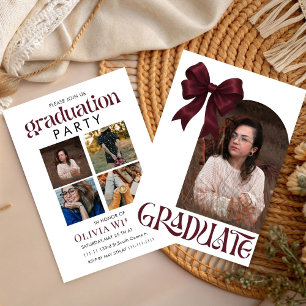 Simple Bow Design Graduation with Photos Invitation