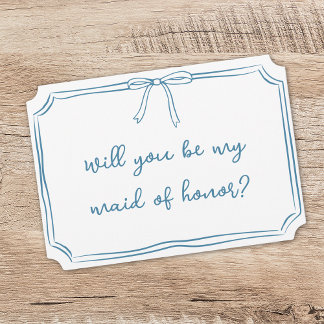 Simple Bow Dusty Blue Maid of Honor Proposal Card