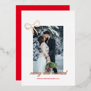 Simple Bow Gold Foil Merry & Married Christmas  Invitation
