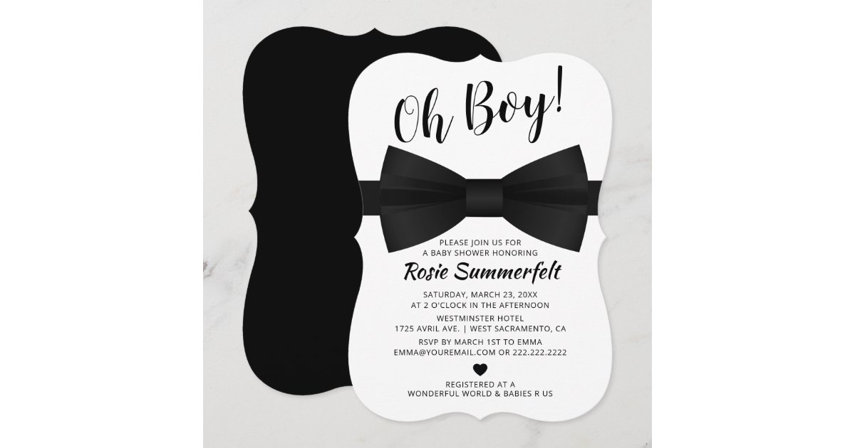 Simple Bow Tie Black & White | Baby Shower Invitation | Zazzle