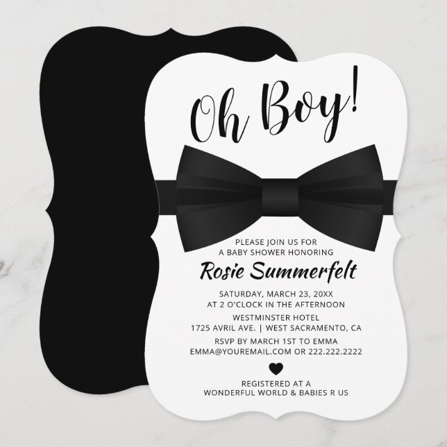 Simple Bow Tie Black & White | Baby Shower Invitation (Front/Back)