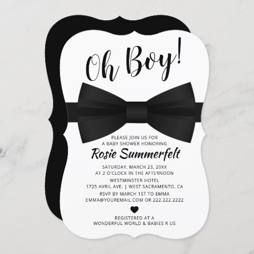 Simple Bow Tie Black  White  Baby Shower Invitation