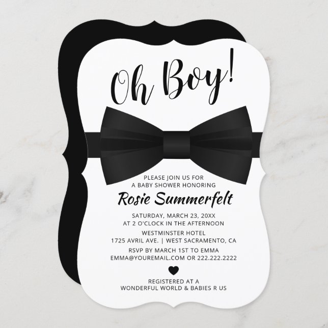 Simple Bow Tie Black & White | Baby Shower Invitation (Front/Back)