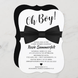 Simple Bow Tie Black & White   Baby Shower Invitation