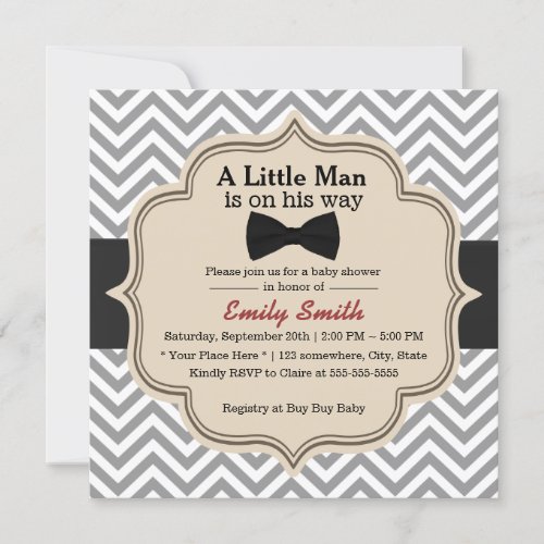 Simple Bow Tie Little Man Chevron Baby Shower Invitation