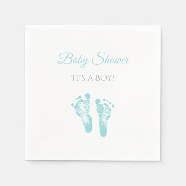 Simple Boy Baby Shower Precious Blue Footprints Napkins (Front)