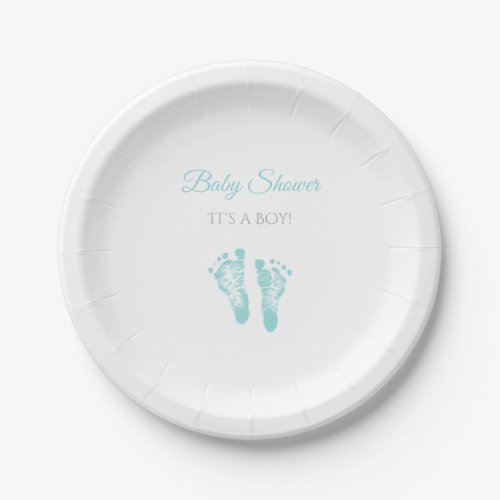 Simple Boy Baby Shower Precious Blue Footprints Paper Plates